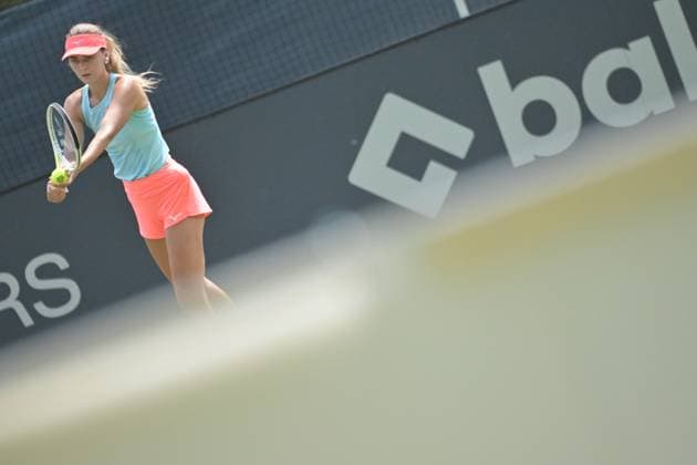 24.06.2023, xbrx, Tennis Bad Homburg Open WTA, Tennis Damen 250, emspor, v.l. Zanevska, Maryna (BEL), fokussiert, konzentriert, spielt den Ball Bad Homburg