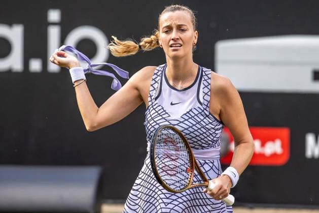 Berlin, 24.06.23, Tennis: Grass Court Championships Berlin im Steffi-Graf-Stadion. Damen, Einzel, Halbfinale, Alexandrowa (Russland) - Kvitova (Tschechien). Petra Kvitova (Tschechien) jubelt nach ihrem Sieg im Halbfinale. bett1open 2023 - Grass Court Championships Berlin