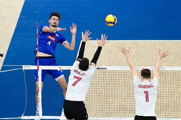 Patry Jean ( 4 - France ) - Maar Stephen Timothy ( 7 - Cuba ) - Eshenko Pearson ( 1 - Cuba ) - VOLLEYBALL : Canada vs France - Orleans - 24 06 2023 FedericoPestellini Panoramic  