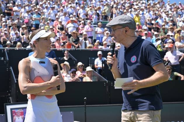 25.06.2023, xbrx, Tennis Bad Homburg Open WTA, Tennis Damen 250, emspor, v.l. Abschiedsspiel Petkovic, Andrea (GER),Petkovic, Andrea (GER), Interview, wird interviewed Bad Homburg
