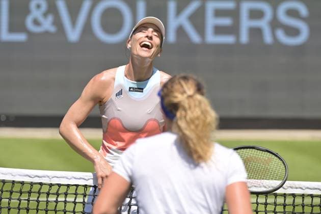 25.06.2023, xbrx, Tennis Bad Homburg Open WTA, Tennis Damen 250, emspor, v.l. Abschiedsspiel Petkovic, Andrea (GER), Petkovic, Andrea (GER), laechelt, laecheln, Lachen, smile, Friedsam, Anna-Lena (GER) Bad Homburg