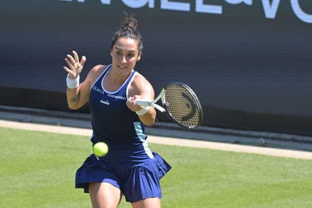 25.06.2023, xbrx, Tennis Bad Homburg Open WTA, Tennis Damen 250, emspor, v.l. Trevisan, Martina (ITA), spielt den Ball, fokussiert, konzentriert Bad Homburg