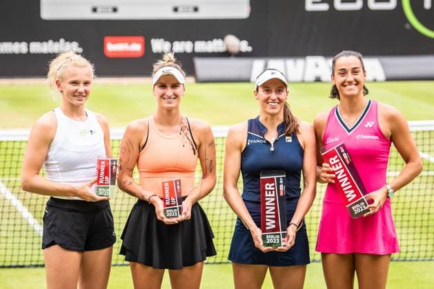 Bett1 Open WTA, Tennis Damen 500. Berlin, 25.06.2023 Katerina Siniakova (Tschechien) Marketa Vondrousova (Tschechien) Luisa Stefani (Brasilien) Caroline Garcia (Frankreich) Bett1 Open Finale WTA 500. Steffi Graf Stadion, Rot-Weiss Tennis Club, Berlin, 25.06.2023 Bett1Open Copyright: xBEAUTIFULxSPORTS LucianoxLimax