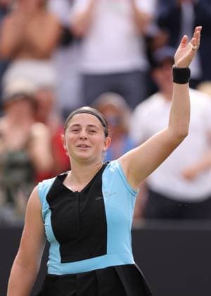 Mandatory Credit: Photo by Ryan Browne Shutterstock (13977110y) Jelena Ostapenko of Latvia celebrates winning the Rothesay Classic Trophy. Rothesay Classic, Day Seven, Tennis, Edgbaston Priory Club, Birmingham, UK - 25 Jun 2023 Rothesay Classic, Day Seven, Tennis, Edgbaston Priory Club, Birmingham, UK - 25 Jun 2023 Copyright: xRyanxBrowne Shutterstockx 13977110y
