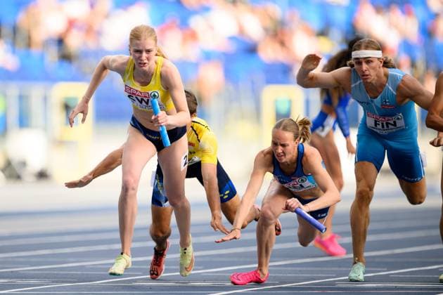 Sport Themen der Woche KW25 Sport Bilder des Tages 230625 Emil Johansson and Moa Granat of Sweden and Mette Baas and Asseri Välimäki of Finland competes in 4 x 400m Relay Mixed during day 4 of the Europaspiele on June 25, 2023 in Katowice. Photo: Jesper Zerman BILDBYRAN COP 234 JZ0383 friidrott athletics friidrett europeiska spelen 2023 european games 2023 europeiska spelen european games 4 bbeng sverige stafett *** 230625 Emil Johansson and Moa Granat of Sweden and Mette Baas and Asseri Välimäki of Finland competes in 4 x 400m Relay Mixed during day 4 of the European Games on June 25, 2023 in Katowice Photo Jesper Zerman BILDBYRAN COP 234 JZ0383 friidrott athletics friidrett europeiska spelen 2023 european games 2023 europeiska spelen european games 4 bbeng sverige stafett  Copyright: JESPERxZERMAN BB230625JZ122