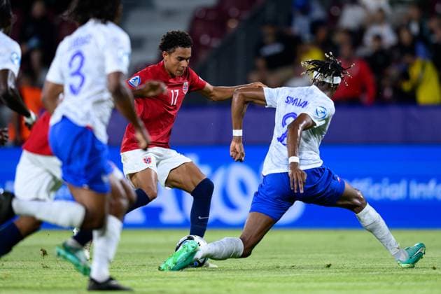230625 Antonio Nusa of Norway during the UEFA European Under-21 Championship group stage football match between France and Norway on June 25, 2023 in Cluj-Napoca. Photo: Marius Simensen BILDBYRAN COP 238 MM0022 bbeng fotboll football fotball soccer uefa european under-21 championship euro under-21 U21, U 21 em u21 norge norway france frankrike Copyright: MARIUSxSIMENSEN BB230625BB566