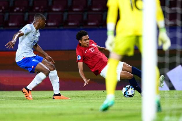 230625 Antonio Nusa of Norway during the UEFA European Under-21 Championship group stage football match between France and Norway on June 25, 2023 in Cluj-Napoca. Photo: Marius Simensen BILDBYRAN COP 238 MM0022 bbeng fotboll football fotball soccer uefa european under-21 championship euro under-21 U21, U 21 em u21 norge norway france frankrike Copyright: MARIUSxSIMENSEN BB230625BB567