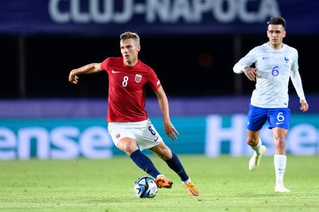 230625 Johan Hove of Norway during the UEFA European Under-21 Championship group stage football match between France and Norway on June 25, 2023 in Cluj-Napoca. Photo: Marius Simensen BILDBYRAN COP 238 MM0022 bbeng fotboll football fotball soccer uefa european under-21 championship euro under-21 U21, U 21 em u21 norge norway france frankrike Copyright: MARIUSxSIMENSEN BB230625BB576