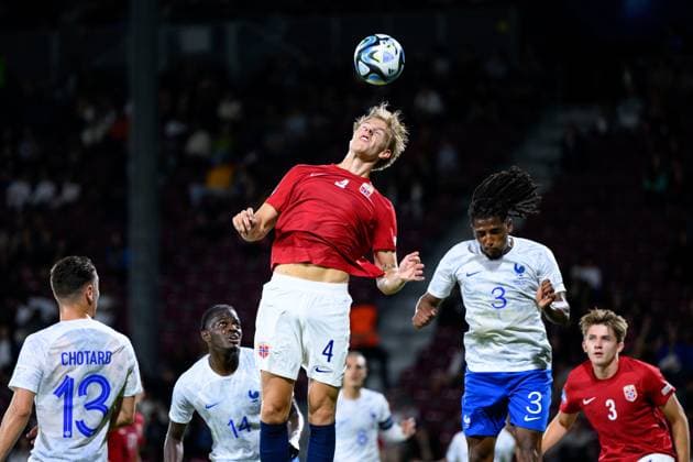 230625 Jesper Norman Daland of Norway during the UEFA European Under-21 Championship group stage football match between France and Norway on June 25, 2023 in Cluj-Napoca. Photo: Marius Simensen BILDBYRAN COP 238 MM0022 bbeng fotboll football fotball soccer uefa european under-21 championship euro under-21 U21, U 21 em u21 norge norway france frankrike Copyright: MARIUSxSIMENSEN BB230625BB577