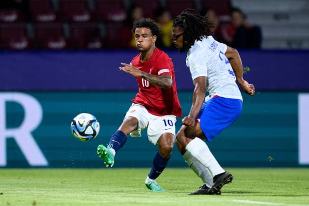 230625 Oscar Bobb of Norway during the UEFA European Under-21 Championship group stage football match between France and Norway on June 25, 2023 in Cluj-Napoca. Photo: Marius Simensen BILDBYRAN COP 238 MM0022 bbeng fotboll football fotball soccer uefa european under-21 championship euro under-21 U21, U 21 em u21 norge norway france frankrike Copyright: MARIUSxSIMENSEN BB230625BB600