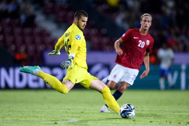230625 Lucas Chevalier of France during the UEFA European Under-21 Championship group stage football match between France and Norway on June 25, 2023 in Cluj-Napoca. Photo: Marius Simensen BILDBYRAN COP 238 MM0022 bbeng fotboll football fotball soccer uefa european under-21 championship euro under-21 U21, U 21 em u21 norge norway france frankrike Copyright: MARIUSxSIMENSEN BB230625BB602