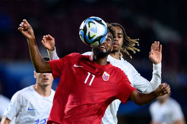230625 Emil Konradsen Ceide of Norway during the UEFA European Under-21 Championship group stage football match between France and Norway on June 25, 2023 in Cluj-Napoca. Photo: Marius Simensen BILDBYRAN COP 238 MM0022 bbeng fotboll football fotball soccer uefa european under-21 championship euro under-21 U21, U 21 em u21 norge norway france frankrike Copyright: MARIUSxSIMENSEN BB230625BB623