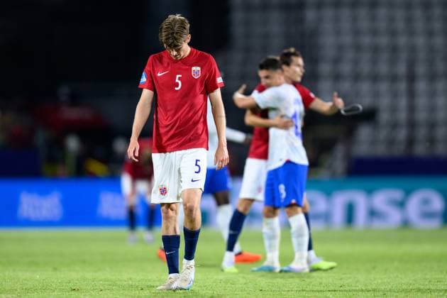 230625 David Moller Wolfe of Norway looks dejected after the UEFA European Under-21 Championship group stage football match between France and Norway on June 25, 2023 in Cluj-Napoca. Photo: Marius Simensen BILDBYRAN COP 238 MM0022 bbeng fotboll football fotball soccer uefa european under-21 championship euro under-21 U21, U 21 em u21 norge norway france frankrike depp Copyright: MARIUSxSIMENSEN BB230625BB637