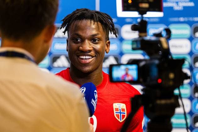 230625 Seedyahmed Tijan Jatta of Norway in the mixed zone after the UEFA European Under-21 Championship group stage football match between France and Norway on June 25, 2023 in Cluj-Napoca. Photo: Marius Simensen BILDBYRAN COP 238 MM0022 bbeng euro under-21 football fotball fotboll france frankrike norge norway soccer U21, U 21 u21-em uefa european under-21 championship Copyright: MARIUSxSIMENSEN BB230625BB661