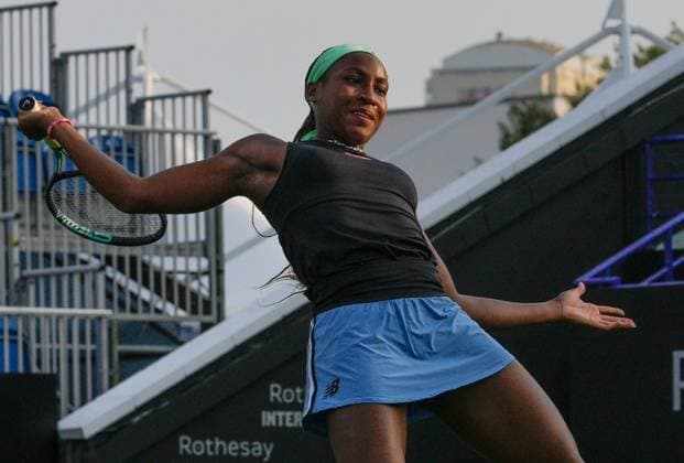 Mandatory Credit: Photo by Dave Shopland Shutterstock (13984422dj) USA s Coco Gauff in Doubles action Rothesay International Eastbourne, Tennis, Day One, Devonshire Park, Eastbourne, UK - 26 Jun 2023 Rothesay International Eastbourne, Tennis, Day One, Devonshire Park, Eastbourne, UK - 26 Jun 2023  Copyright: xDavexShopland Shutterstockx 13984422dj