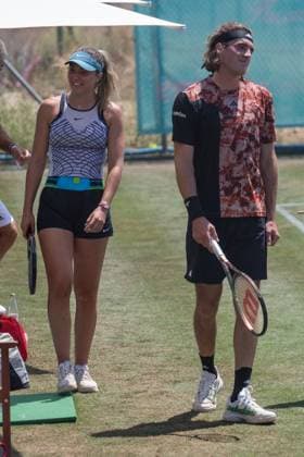 20230626 Mallorca Championships 2023 CALVIA, SPAIN - JUNE 26 2023 : Stefanos Tsitsipas of Greece, Apostolos Tsitsipas, Paula Badosa of Spain at - Mallorca Championships 2023 on June 26, 2023 in Calvia, Santa Ponsa Country Club. Calvia Baleares Spain