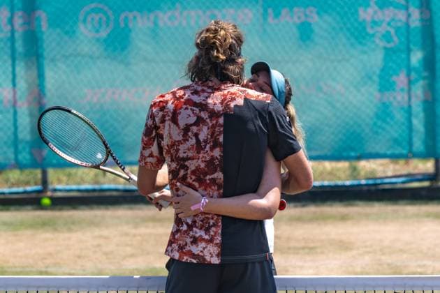 20230626 Mallorca Championships 2023 CALVIA, SPAIN - JUNE 26 2023 : Paula Badosa of Spain and Stefanos Tsitsipas of Greece at - Mallorca Championships 2023 on June 26, 2023 in Calvia, Santa Ponsa Country Club. Calvia Baleares Spain