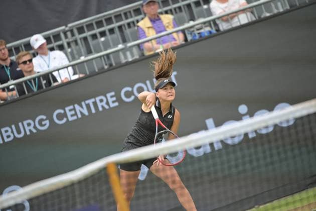 28.06.2023, xbrx, Tennis Bad Homburg Open WTA, Tennis Damen 250, emspor, v.l. Rodina, Evgeniya, spielt den Ball, fokussiert, konzentriert Bad Homburg