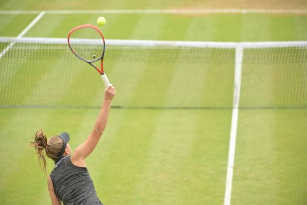 28.06.2023, xbrx, Tennis Bad Homburg Open WTA, Tennis Damen 250, emspor, v.l. Rodina, Evgeniya, spielt den Ball, fokussiert, konzentriert Bad Homburg