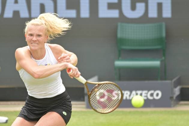 28.06.2023, xbrx, Tennis Bad Homburg Open WTA, Tennis Damen 250, emspor, v.l. Siniakova, Katerina (CZE), spielt den Ball, fokussiert, konzentriert Bad Homburg