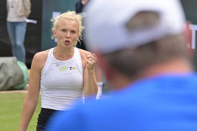 28.06.2023, xbrx, Tennis Bad Homburg Open WTA, Tennis Damen 250, emspor, v.l. Siniakova, Katerina (CZE), gestikuliert, mit den Armen gestikulieren, jubel Bad Homburg