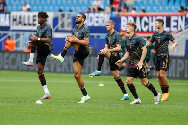 UEFA U21, U 21 EM, Deutschland - England, 3. Gruppenspiel, 28.06.2023, Batumi vl: Yann-Aurel BISSECK ( 5, Deutschland, Aarhus GF), Josha VAGNOMAN ( 2, Deutschland, VfB Stuttgart), Marton DARDAI ( 4, Deutschland, Hertha BSC), Yannik KEITEL ( 8, Deutschland, SC Freiburg), Tom KRAUSS ( 6, Deutschland, FC Schalke 04), UEFA U21-Fussball-Europameisterschaft in Rumaenien und Georgien, Deutschland - England, 3. Gruppenspiel, 28.06.2023, Batumi Copyright: xBEAUTIFULxSPORTS Meuselx