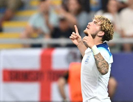 BATUMI, GEORGIA - JUNE 28: Harvey Elliott of England celebrates after scoring his sides second goal during the UEFA Under-21 Euro 2023 Group C match between England and Germany at Adjarabet Arena on June 28, 2023 in Batumi, Georgia. SPO 