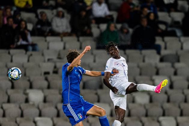 230628 Giorgio Scalvini of Italy and Seedyahmed Tijan Jatta of Norway during the UEFA European Under-21 Championship group stage football match between Italy and Norway on June 28, 2023 in Cluj-Napoca. Photo: Marius Simensen BILDBYRAN COP 238 MM0023 bbeng euro under-21 football fotball fotboll italia norge norway soccer taly U21, U 21 u21-em uefa european under-21 championship Copyright: MARIUSxSIMENSEN BB230628BB204