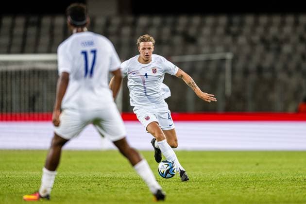 230628 Jesper Norman Daland of Norway during the UEFA European Under-21 Championship group stage football match between Italy and Norway on June 28, 2023 in Cluj-Napoca. Photo: Marius Simensen BILDBYRAN COP 238 MM0023 bbeng euro under-21 football fotball fotboll italia norge norway soccer taly U21, U 21 u21-em uefa european under-21 championship Copyright: MARIUSxSIMENSEN BB230628BB234