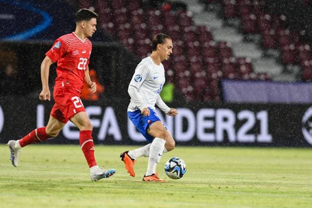 UEFA European Under-21 Championship Group D: Switzerland U21, U 21 vs France U21 Maxence Caqueret in action during UEFA European Under-21 Championship Group D: Switzerland U21 vs France U21, disputed on Dr Constantin Radulescu Stadium, 28 June 2023 Cluj-Napoca Dr Constantin Radulescu Stadium Romania Copyright: xAncaxTepeix