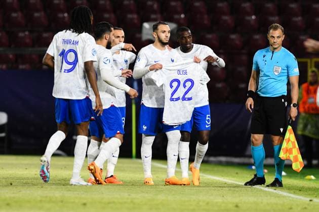 UEFA European Under-21 Championship Group D: Switzerland U21, U 21 vs France U21 Players of France U21 celebrating after Amine Gouiri scored during UEFA European Under-21 Championship Group D: Switzerland U21 vs France U21, disputed on Dr Constantin Radulescu Stadium, 28 June 2023 Cluj-Napoca Dr Constantin Radulescu Stadium Romania Copyright: xAncaxTepeix