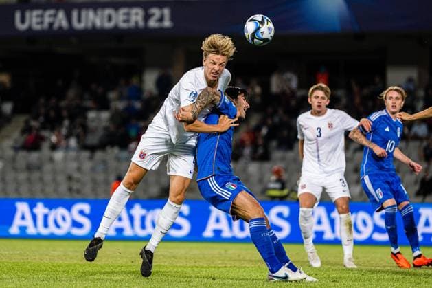 230628 Jesper Norman Daland of Norway during the UEFA European Under-21 Championship group stage football match between Italy and Norway on June 28, 2023 in Cluj-Napoca. Photo: Marius Simensen BILDBYRAN COP 238 MM0023 bbeng euro under-21 football fotball fotboll italia norge norway soccer taly U21, U 21 u21-em uefa european under-21 championship Copyright: MARIUSxSIMENSEN BB230628BB258