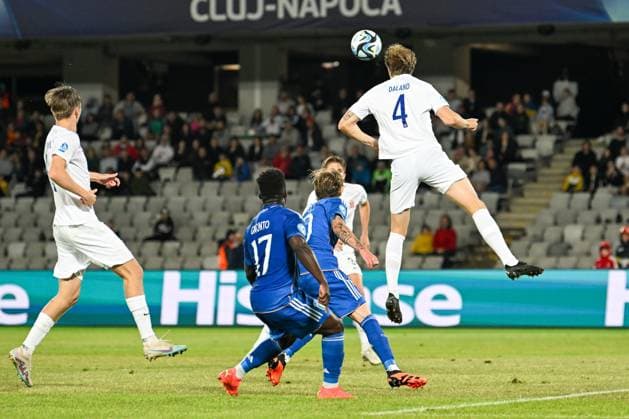 Norway U21, U 21 ¢& x80;& x99;s Jesper Daland overhead kick during the third qualifying round UEFA European Under-21 Championship 2023 soccer match Italy U21 vs. Norway U21 at the Cluj Arena stadium in Cluj Napoca, Romania, 28nd of June 2023  Copyright: xVinnyxOrlando IPAxSportx xipa-agx xIPAxSportx 0 IPA_IPA38936370