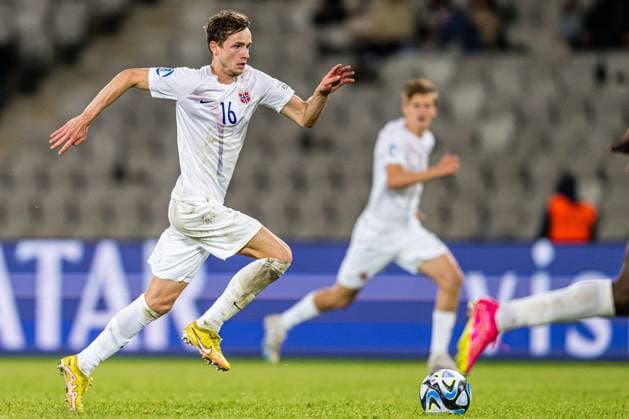 230628 Hakon Evjen of Norway during the UEFA European Under-21 Championship group stage football match between Italy and Norway on June 28, 2023 in Cluj-Napoca. Photo: Marius Simensen BILDBYRAN COP 238 MM0023 bbeng euro under-21 football fotball fotboll italia norge norway soccer taly U21, U 21 u21-em uefa european under-21 championship Copyright: MARIUSxSIMENSEN BB230628BB290