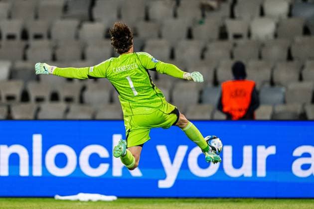 230628 Marco Carnesecchi of Italy during the UEFA European Under-21 Championship group stage football match between Italy and Norway on June 28, 2023 in Cluj-Napoca. Photo: Marius Simensen BILDBYRAN COP 238 MM0023 bbeng euro under-21 football fotball fotboll italia norge norway soccer taly U21, U 21 u21-em uefa european under-21 championship Copyright: MARIUSxSIMENSEN BB230628BB320