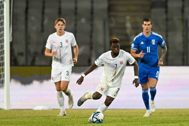 dNorway U21, U 21 ¢& x80;& x99;s Joshua Kitolano during the third qualifying round UEFA European Under-21 Championship 2023 soccer match Italy U21 vs. Norway U21 at the Cluj Arena stadium in Cluj Napoca, Romania, 28nd of June 2023  Copyright: xVinnyxOrlando IPAxSportx xipa-agx xIPAxSportx 0 IPA_IPA38937912