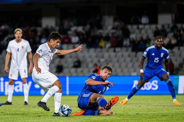 230628 Osame Sahraoui of Norway during the UEFA European Under-21 Championship group stage football match between Italy and Norway on June 28, 2023 in Cluj-Napoca. Photo: Marius Simensen BILDBYRAN COP 238 MM0023 bbeng euro under-21 football fotball fotboll italia norge norway soccer taly U21, U 21 u21-em uefa european under-21 championship Copyright: MARIUSxSIMENSEN BB230628BB374