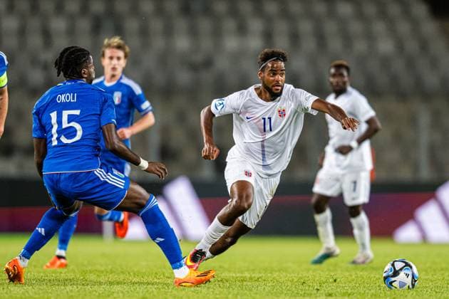 230628 Emil Konradsen Ceide of Norway during the UEFA European Under-21 Championship group stage football match between Italy and Norway on June 28, 2023 in Cluj-Napoca. Photo: Marius Simensen BILDBYRAN COP 238 MM0023 bbeng euro under-21 football fotball fotboll italia norge norway soccer taly U21, U 21 u21-em uefa european under-21 championship Copyright: MARIUSxSIMENSEN BB230628BB386