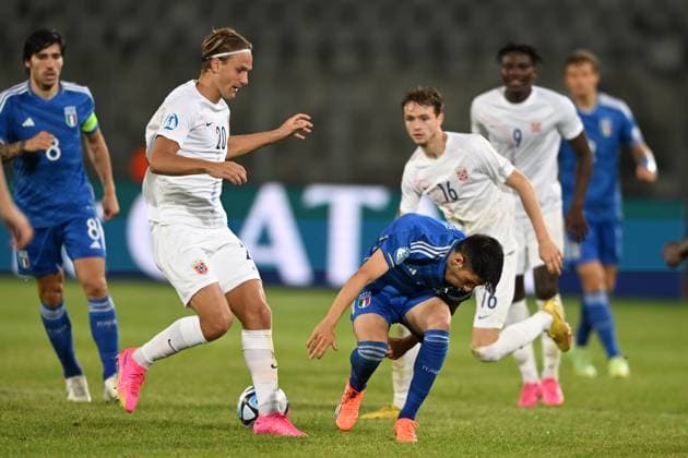 Fabiano Parisi (Italy U21, U 21 Erik Botheim (Norway U21) during the UEFA Under 21 Championship Georgia-Romania 2023 match between Italy 0-1 Nowey at Cluj Arena on June 28, 2023 in Cluj-Napoca, Romania. Noxthirdxpartyxsales  (222930974)