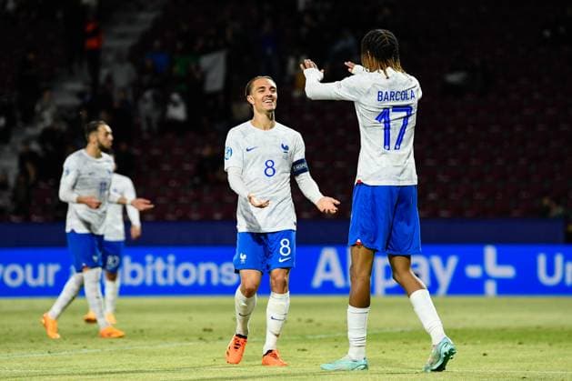 Switzerland v France - U21, U 21 EURO 2023 Players of France celebrating during UEFA European Under-21 Championship Group D: Switzerland U21 vs France U21, disputed on Dr Constantin Radulescu Stadium, 28 June 2023 Cluj-Napoca Romania  Copyright: xFlaviuxBuboix originalFilename:buboi-notitle230628_nphHQ.jpg