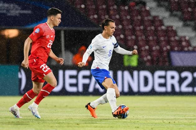 Switzerland v France - U21, U 21 EURO 2023 Maxence Caqueret in action during UEFA European Under-21 Championship Group D: Switzerland U21 vs France U21, disputed on Dr Constantin Radulescu Stadium, 28 June 2023 Cluj-Napoca Romania  Copyright: xFlaviuxBuboix originalFilename:buboi-notitle230628_npTI7.jpg