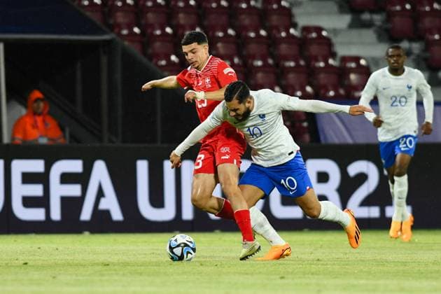 Switzerland v France - U21, U 21 EURO 2023 Rayan Cherki and Zeki Amdouni in action during UEFA European Under-21 Championship Group D: Switzerland U21 vs France U21, disputed on Dr Constantin Radulescu Stadium, 28 June 2023 Cluj-Napoca Romania  Copyright: xFlaviuxBuboix originalFilename:buboi-notitle230628_nphGD.jpg