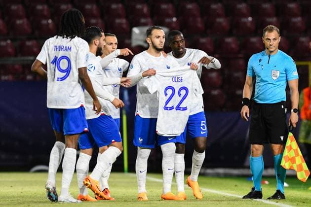 Switzerland v France - U21, U 21 EURO 2023 Players of France celebrating during UEFA European Under-21 Championship Group D: Switzerland U21 vs France U21, disputed on Dr Constantin Radulescu Stadium, 28 June 2023 Cluj-Napoca Romania  Copyright: xFlaviuxBuboix originalFilename:buboi-notitle230628_npjfy.jpg