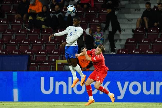 Switzerland v France - U21, U 21 EURO 2023 Niels Nkounkou in action during UEFA European Under-21 Championship Group D: Switzerland U21 vs France U21, disputed on Dr Constantin Radulescu Stadium, 28 June 2023 Cluj-Napoca Romania  Copyright: xFlaviuxBuboix originalFilename:buboi-notitle230628_npIPP.jpg