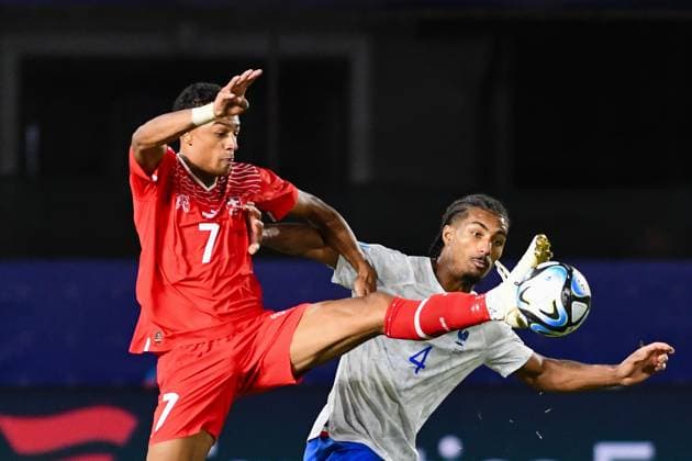 Switzerland v France - U21, U 21 EURO 2023 Loic Bade and Fabian Rieder in action during UEFA European Under-21 Championship Group D: Switzerland U21 vs France U21, disputed on Dr Constantin Radulescu Stadium, 28 June 2023 Cluj-Napoca Romania  Copyright: xFlaviuxBuboix originalFilename:buboi-notitle230628_npLON.jpg