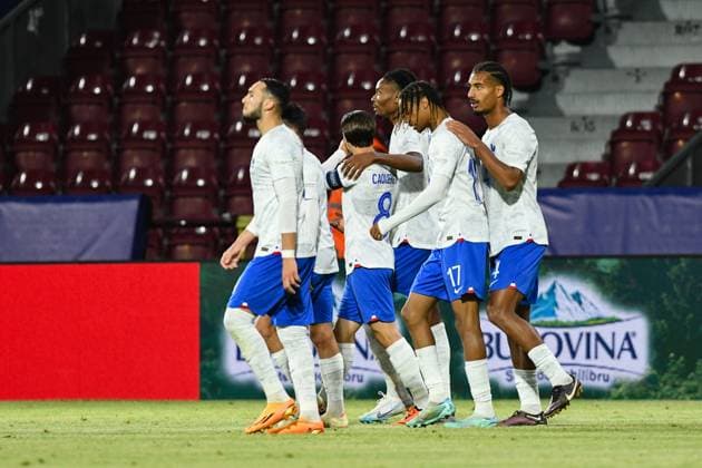 Switzerland v France - U21, U 21 EURO 2023 Players of France celebrating during UEFA European Under-21 Championship Group D: Switzerland U21 vs France U21, disputed on Dr Constantin Radulescu Stadium, 28 June 2023 Cluj-Napoca Romania  Copyright: xFlaviuxBuboix originalFilename:buboi-notitle230628_nprMS.jpg