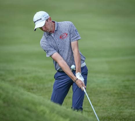 29th June 2023; The Belfry, Sutton Coldfield, West Midlands, England: Betfred British Masters Golf, Day 1; Tom McKibbin (NIR) chips onto the green from the light rough  ActionPlus12524876 GodfreyxPitt