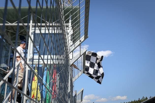 FORMULA 1 - GP of Austria 2023 SPIELBERG,AUSTRIA,29.JUN.23 - MOTORSPORTS, FORMULA 1 - Grand Prix of Austria, Red Bull Ring, preview, pit lane walk. Image shows the checkered flag  GEPAxpictures xManfredxBinder