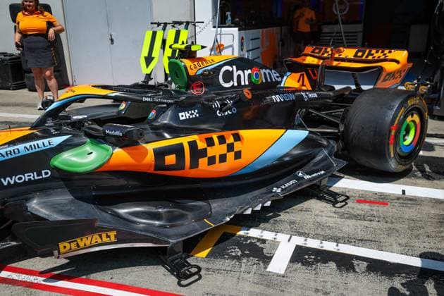 McLaren F1 Team MCL60, mechanical detail of the new floor and sidepods during the 2023 Formula 1 Rolex Grosser Preis von Osterreich, 2023 Austrian Grand Prix, 9th round of the 2023 Formula One World Championship, WM, Weltmeisterschaft from June 30 to July 2, 2023 on the Red Bull Ring, in Spielberg, Austria - F1 - AUSTRIAN GRAND PRIX 2023 DPPI Panoramic  00123022_G0OD0867 