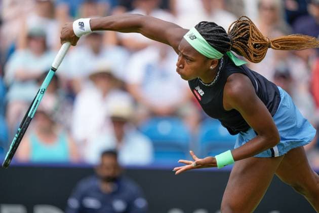 Mandatory Credit: Photo by Dave Shopland Shutterstock (13984801l) USA s Coco Gauff in Semi final Action Rothesay International Eastbourne, Tennis, Day Five, Devonshire Park, Eastbourne, UK - 30 Jun 2023 Rothesay International Eastbourne, Tennis, Day Five, Devonshire Park, Eastbourne, UK - 30 Jun 2023  Copyright: xDavexShopland Shutterstockx 13984801l